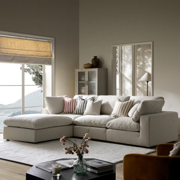 Lutyens Oatmeal Weave Fabric Modular Sofa, 3-Piece Chaise
