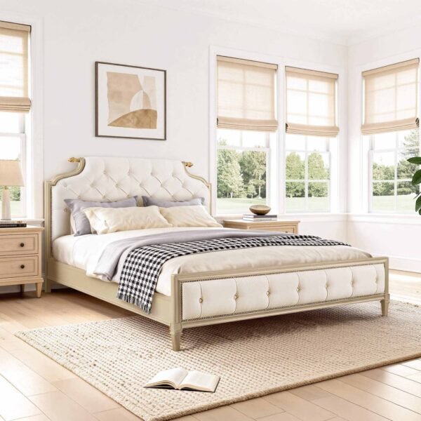 Teresa Classic Birchwood Tufted Upholstered Platform Bed - King Size
